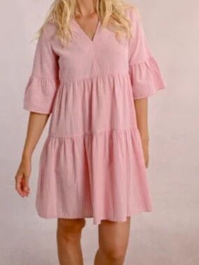 Shannon Passero Pink Cotton Midi  Dress Size L  Gauze Summer Babydoll Ptp 20.5”